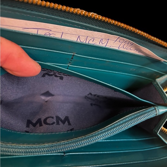 MCM TEAL LONG WALLET GUC many card slots/inside pockets .1 zipper inside pocket - Picture 9 of 13